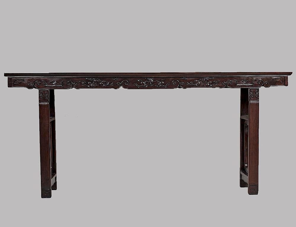 Appraisal: LARGE TEAKWOOD ALTAR TABLE Chinese With paneled top above a