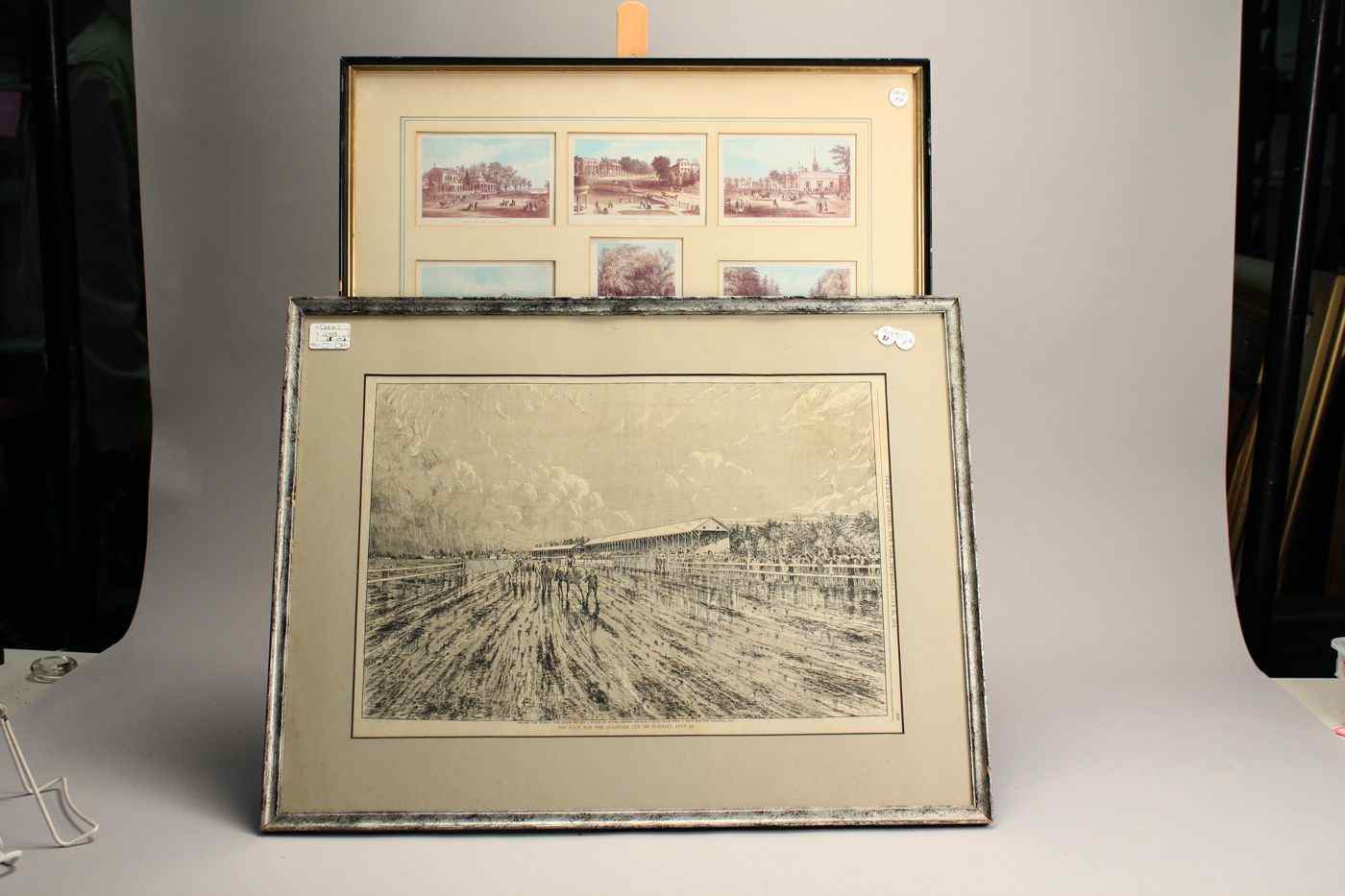 Appraisal: FRAMED SET OF TWELVE COLORED LITHOGRAPHIC CARDSDepicting hotels and scenes