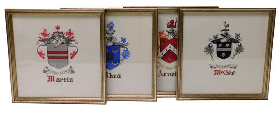 Appraisal: Four signed th C hand-painted family crests with calligraphic labels