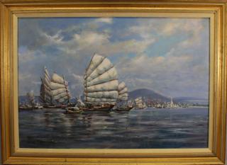 Appraisal: David Hyde Vermont th century Harbor scene with sailboats throughout