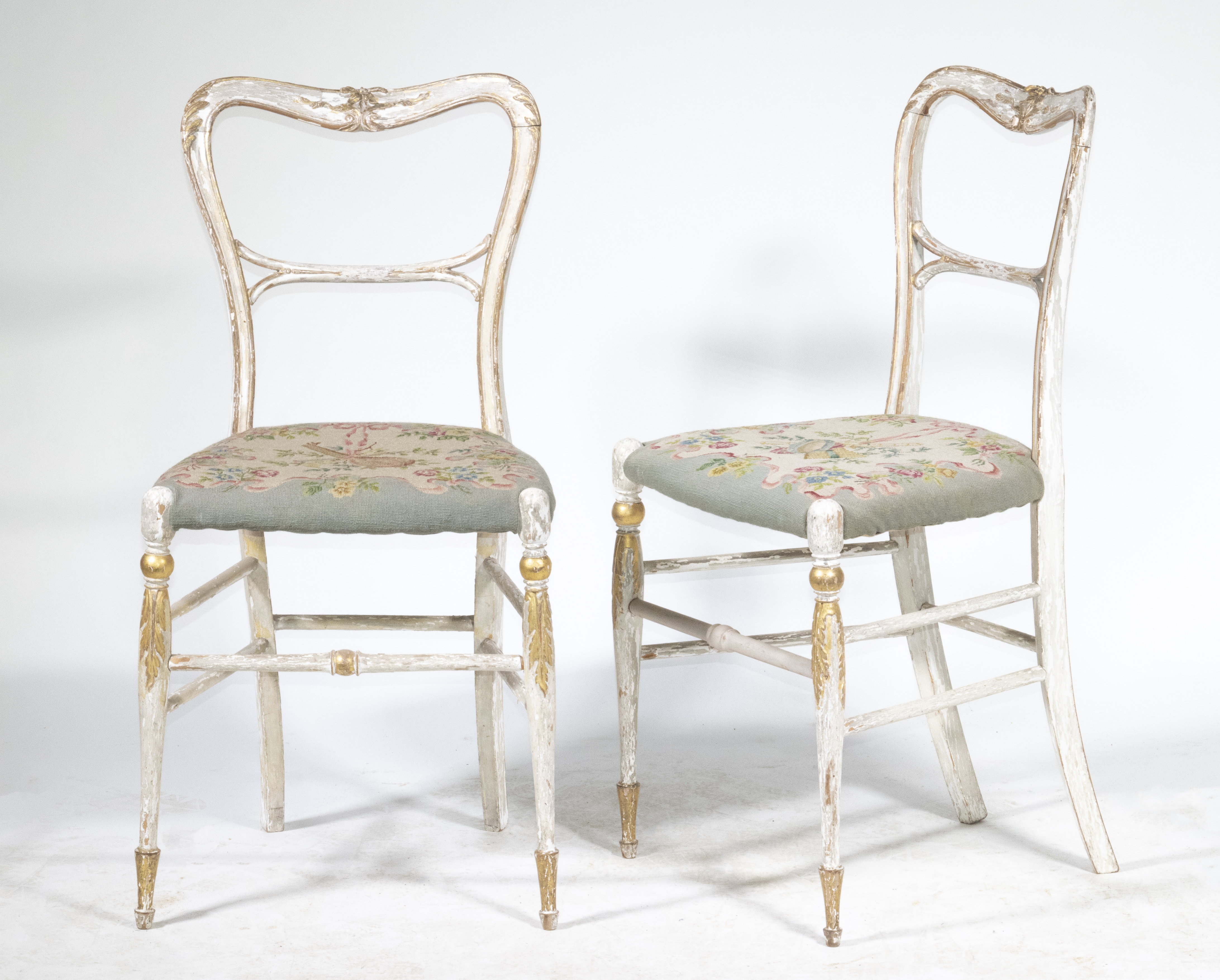 Appraisal: PR FRENCH PAINTED SIDE CHAIRS Pair of Louis XVI Style