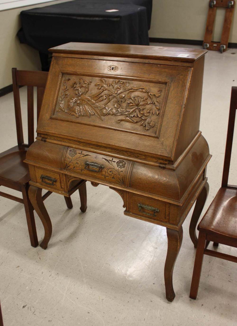 Appraisal: LATE VICTORIAN CARVED OAK SLANT-FRONT WRITING DESK American late th