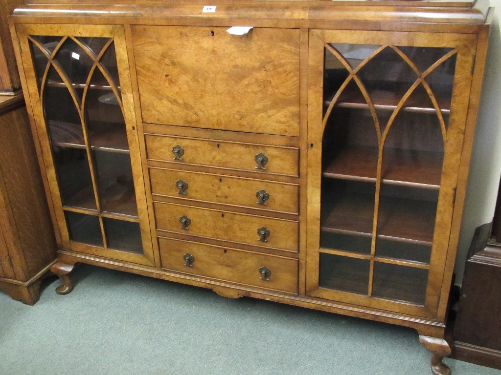 Appraisal: Walnut secretaire display cabinet