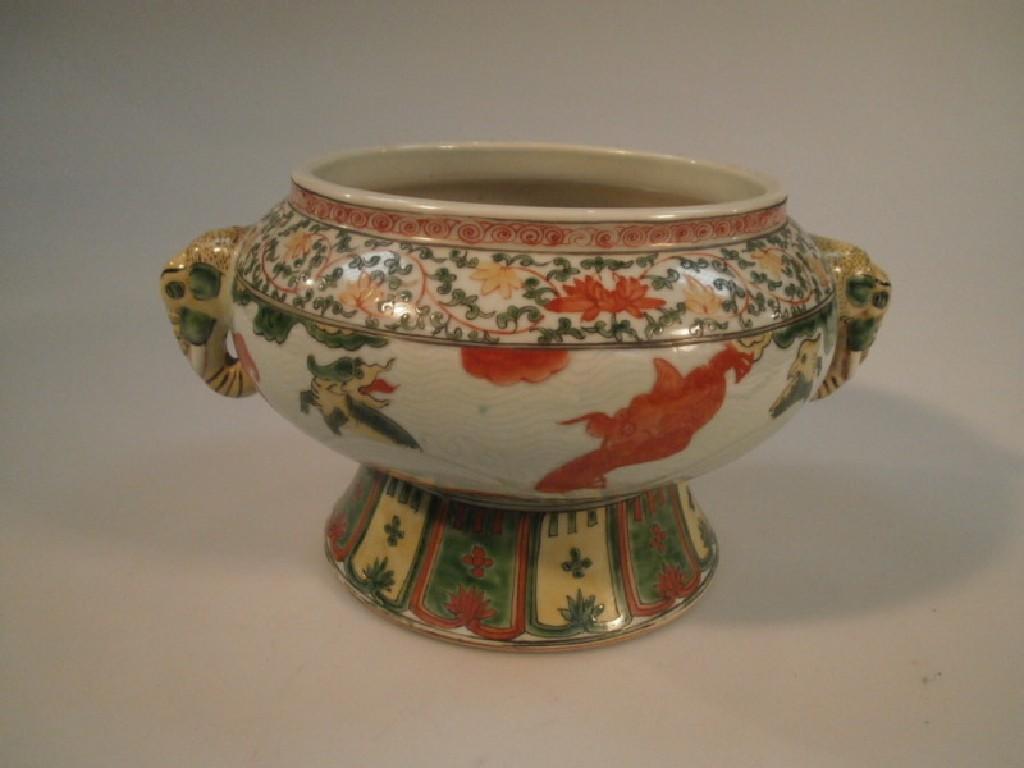 Appraisal: A thC porcelain Chinese famille vert incised tureen with elephant