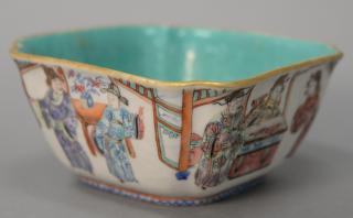 Appraisal: Famille Rose square porcelain bowl with painted scholars and geisha