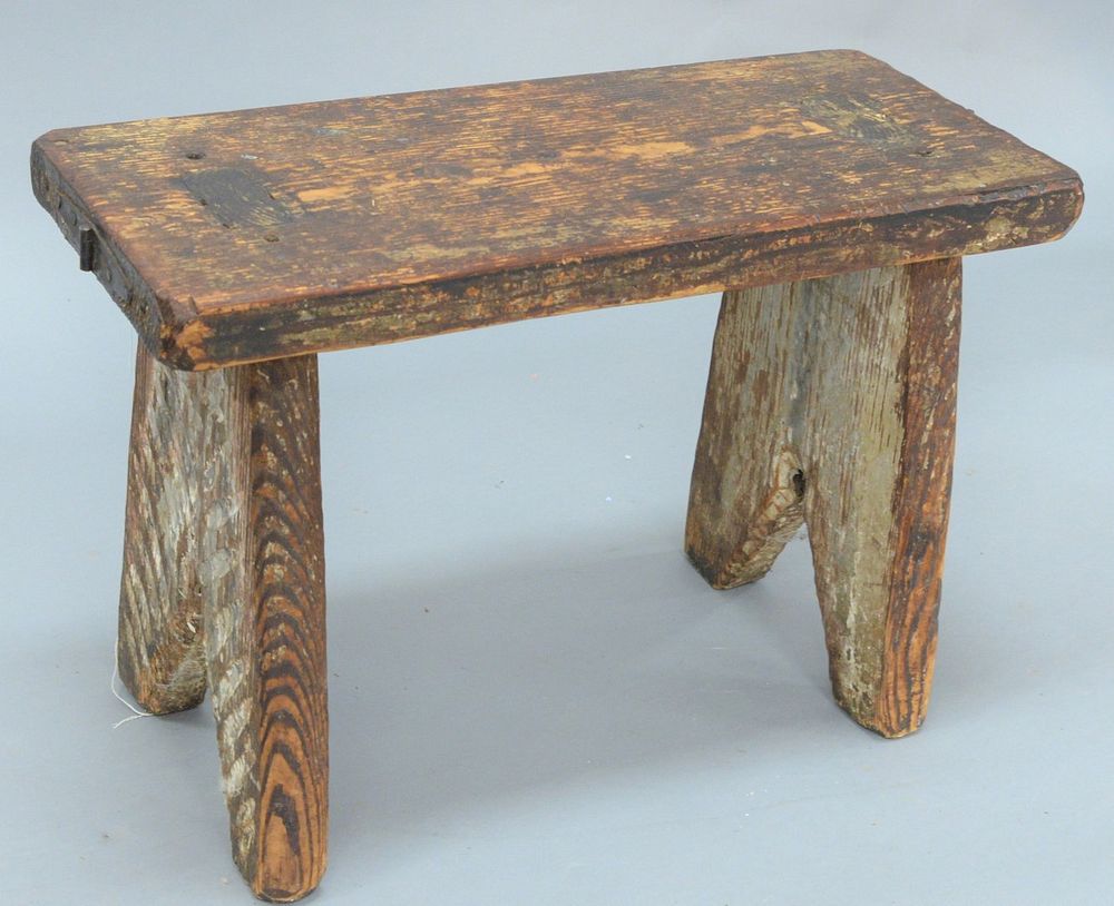 Appraisal: Folk Art Bench with carved and paint decorated ends in