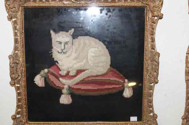 Appraisal: A Pair of th Century Woolwork picturesShowing cats on cushions