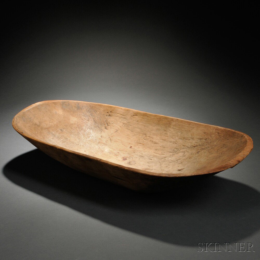 Appraisal: Shaker Oblong Maple Dough Bowl with integral carved handles on