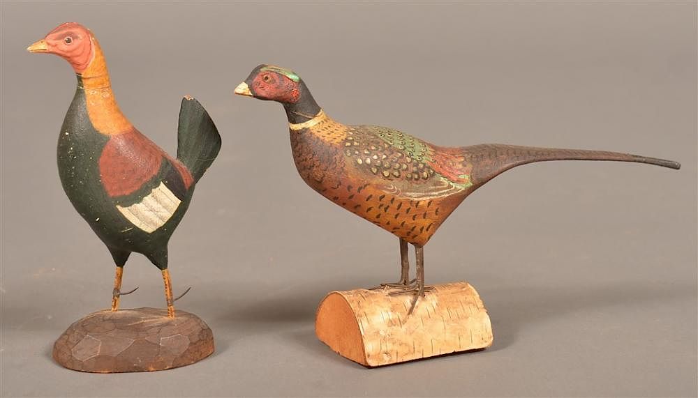 Appraisal: Two Folk Art Miniature Wood Fowl Figures Two Folk Art