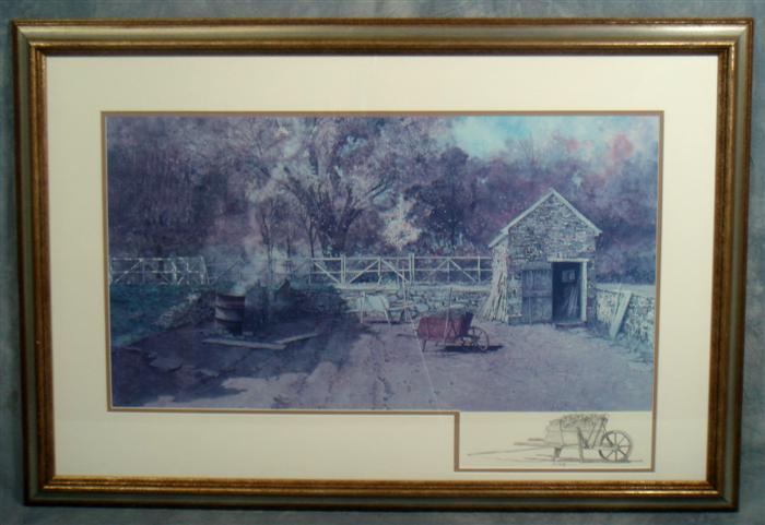 Appraisal: Peter Sculthorpe b PAFA LE print Barnyard Wheelbarrow with pencil