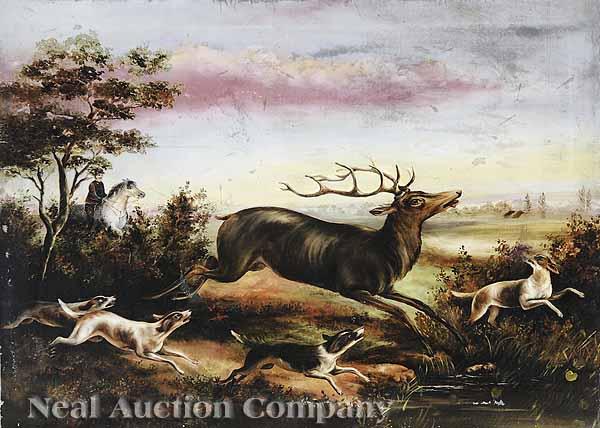 Appraisal: Continental or British School th c A Stag Hunt oil