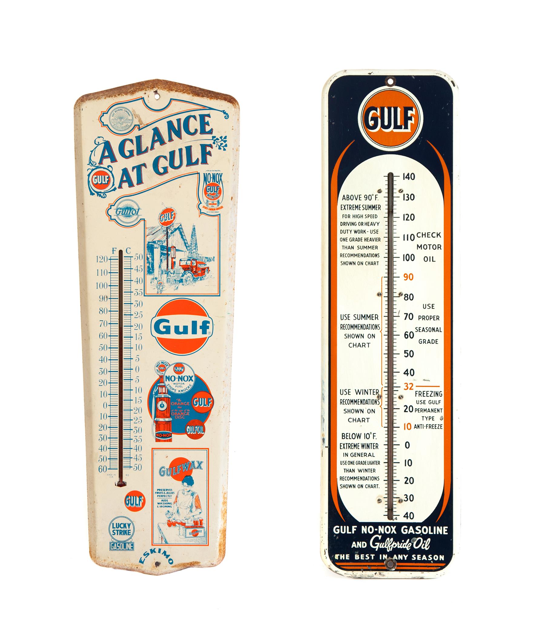 Appraisal: TWO GULF THERMOMETERS American mid th century One tan thermometer