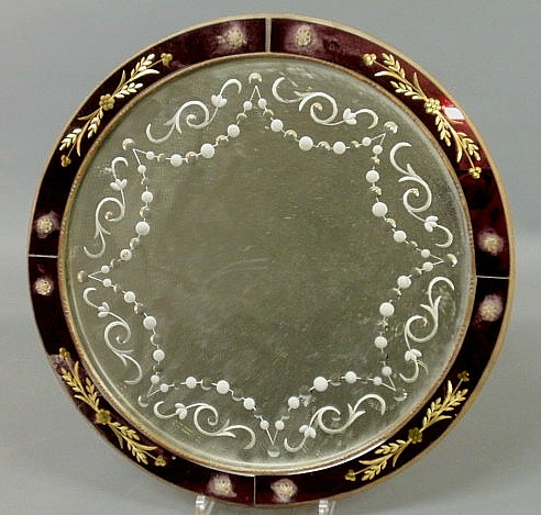 Appraisal: Round mirrored tray with scroll and beaded swag decoration c