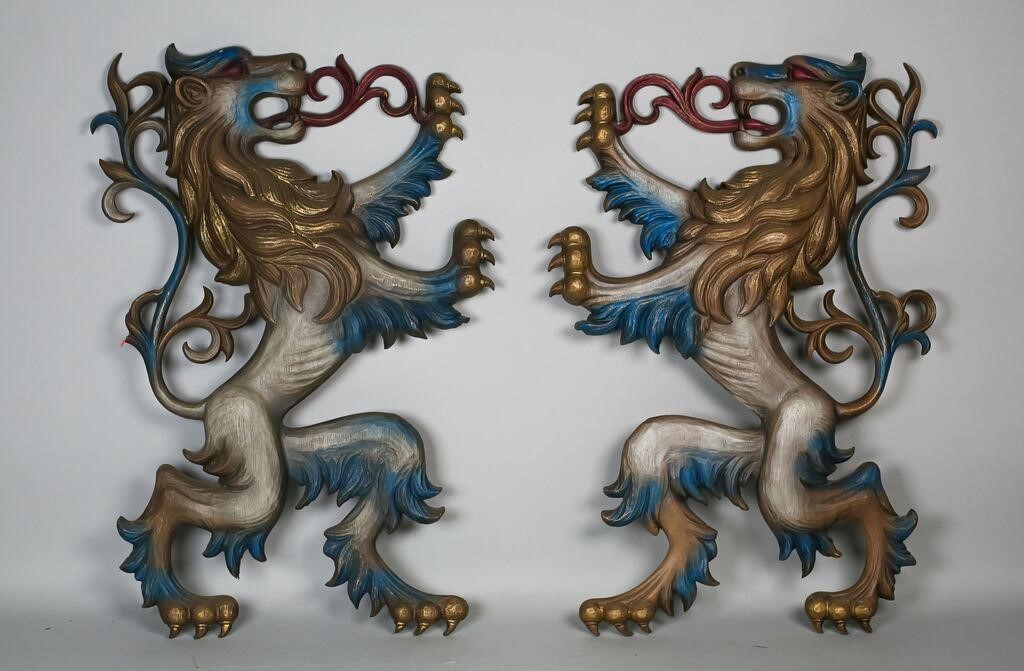 Appraisal: Mid Century Burwood Products rampant lion wall plaques Stamped on