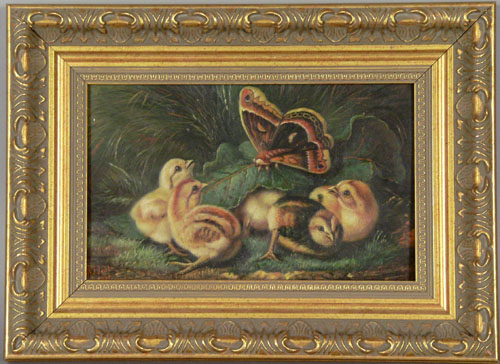 Appraisal: Oil on board of four chicks after A F Tait