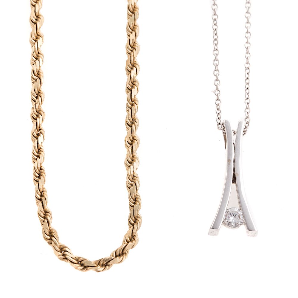 Appraisal: A White Gold Diamond Pendant and K Rope Chain K