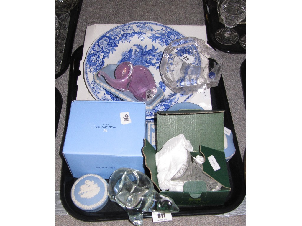 Appraisal: Tray lot to include Wedgwood Jasperwares Darlington crystal paperweight etc