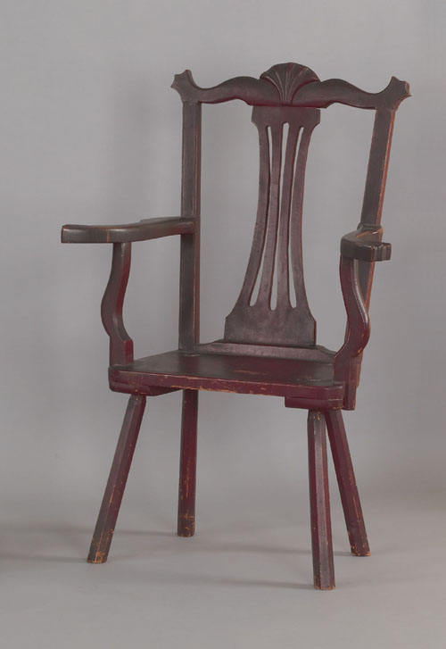 Appraisal: Pennsylvania Moravian armchair ca with a shell carved crest rail