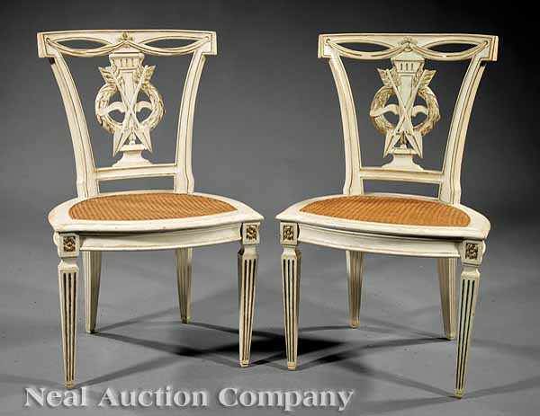 Appraisal: A Pair of Louis XVI-Style Cr me Peinte Fauteuils swagged