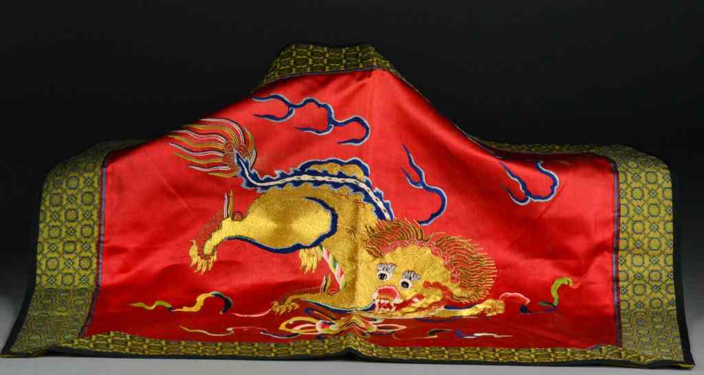 Appraisal: Chinese Embroidered Textile PanelFinely embroidered to depict a gilt foo