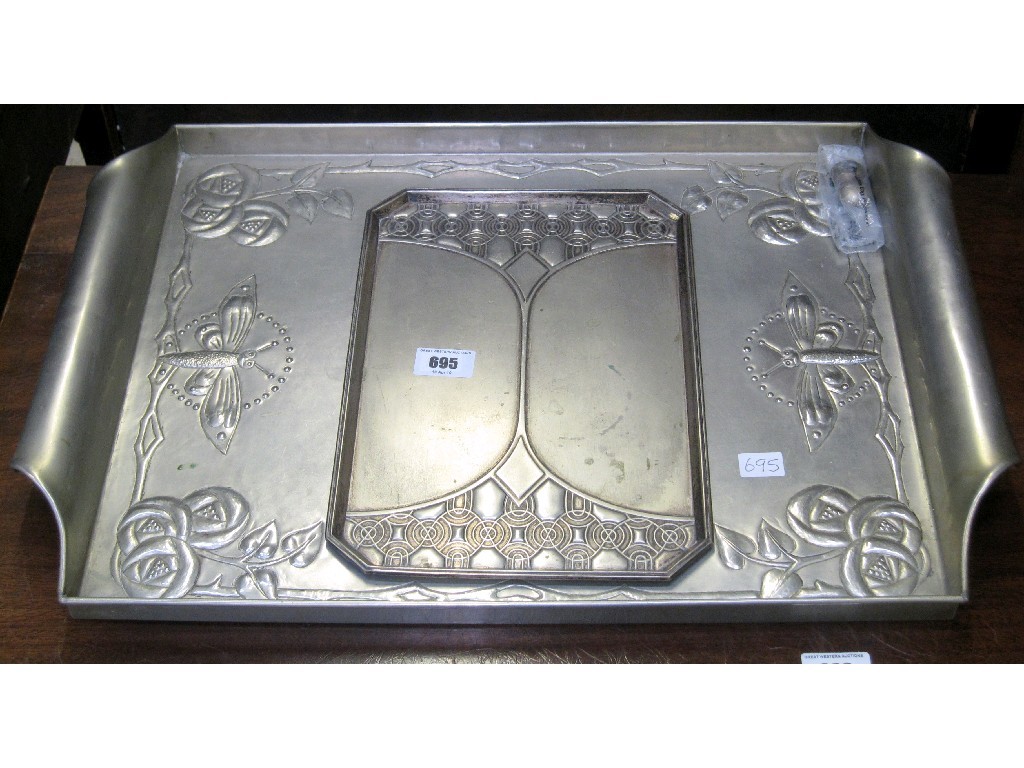 Appraisal: Lot comprising two Arts and Crafts white metal trays