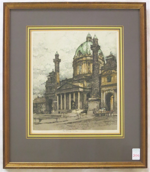 Appraisal: LUIGI KASIMIR ETCHING AND AQUATINT Austria - Karlskirche Wien Image