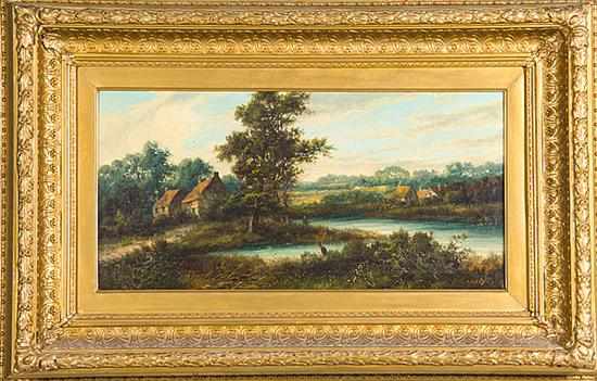 Appraisal: British school th century RIVER LANDSCAPE oil on canvas framed