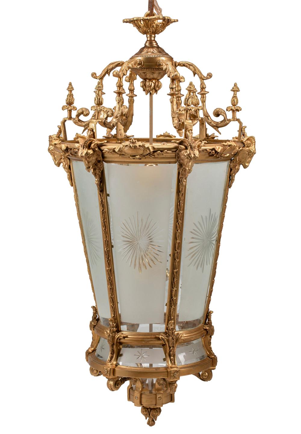 Appraisal: LARGE LOUIS XVI-STYLE GILT BRONZE LANTERNLarge Louis XVI-Style Gilt Bronze