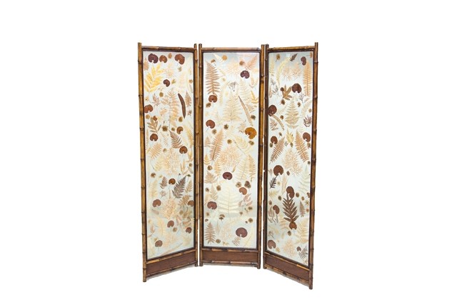 Appraisal: A late th century bamboo framed three fold screen with