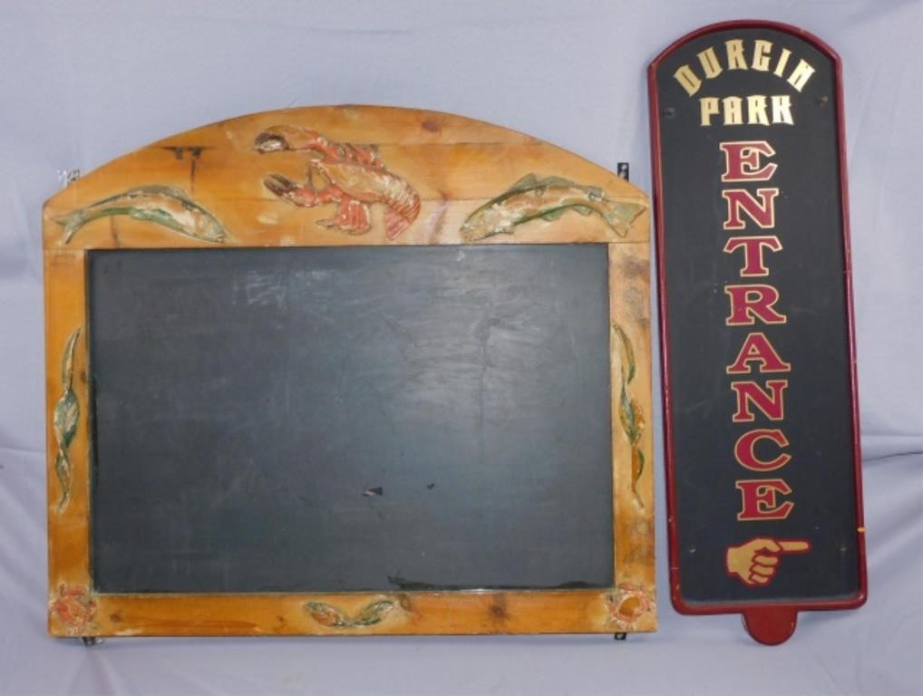 Appraisal: VINTAGE ORIGINAL DURGIN PARK SIGNS TOinclude a chalkboard sign with