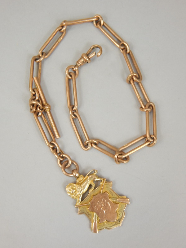 Appraisal: A ct gold watch chain and fob the gold chain