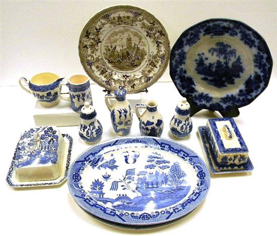 Appraisal: Staffordshire eleven items of transfer-ware butter dish blue willow pattern