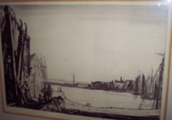 Appraisal: Henry RushburyLowestoft HarbourSigneddry point etching cm x cm x