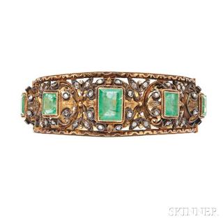 Appraisal: kt Gold Emerald and Diamond Bracelet the hinged bangle bezel-set