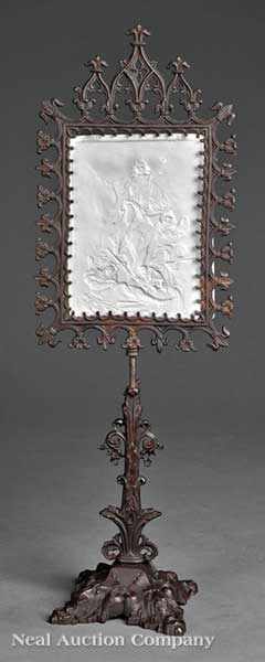 Appraisal: A Continental Gothic Cast Iron Lithophane Stand mid- th c