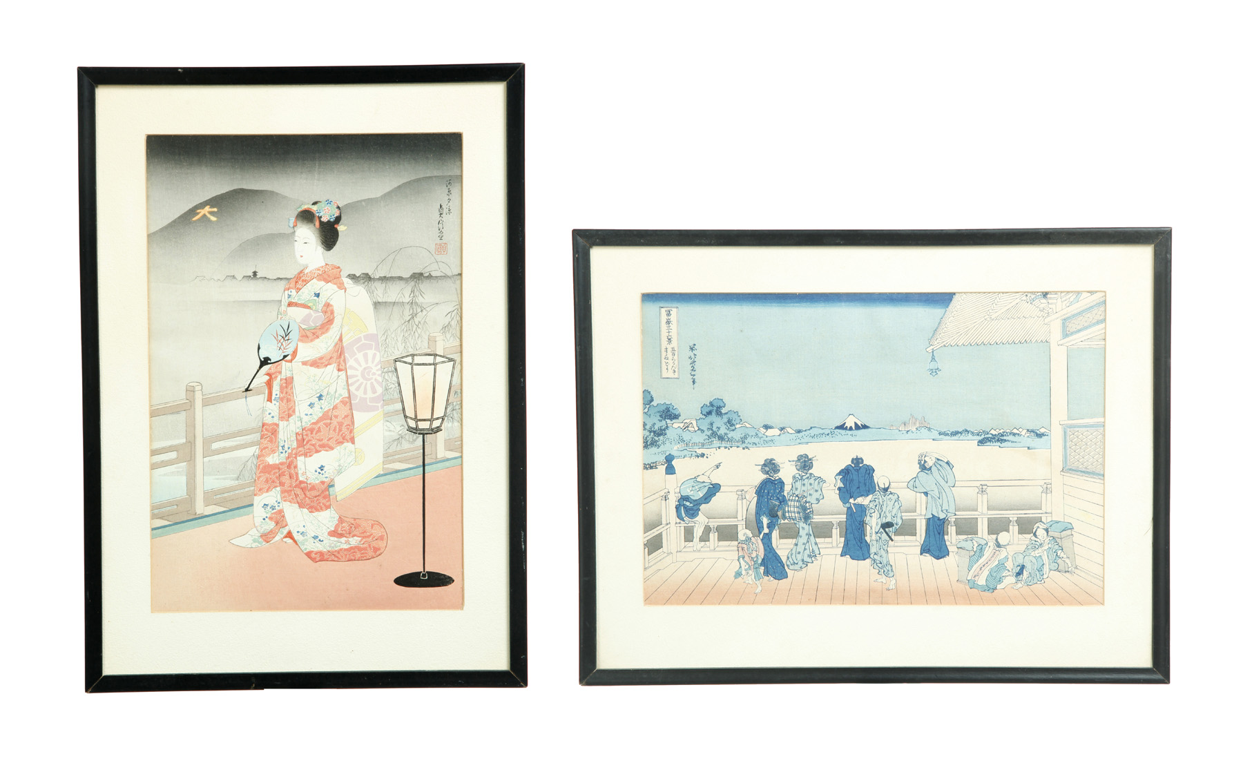 Appraisal: TWO JAPANESE WOODBLOCK PRINTS Late th century Sazai Hall of