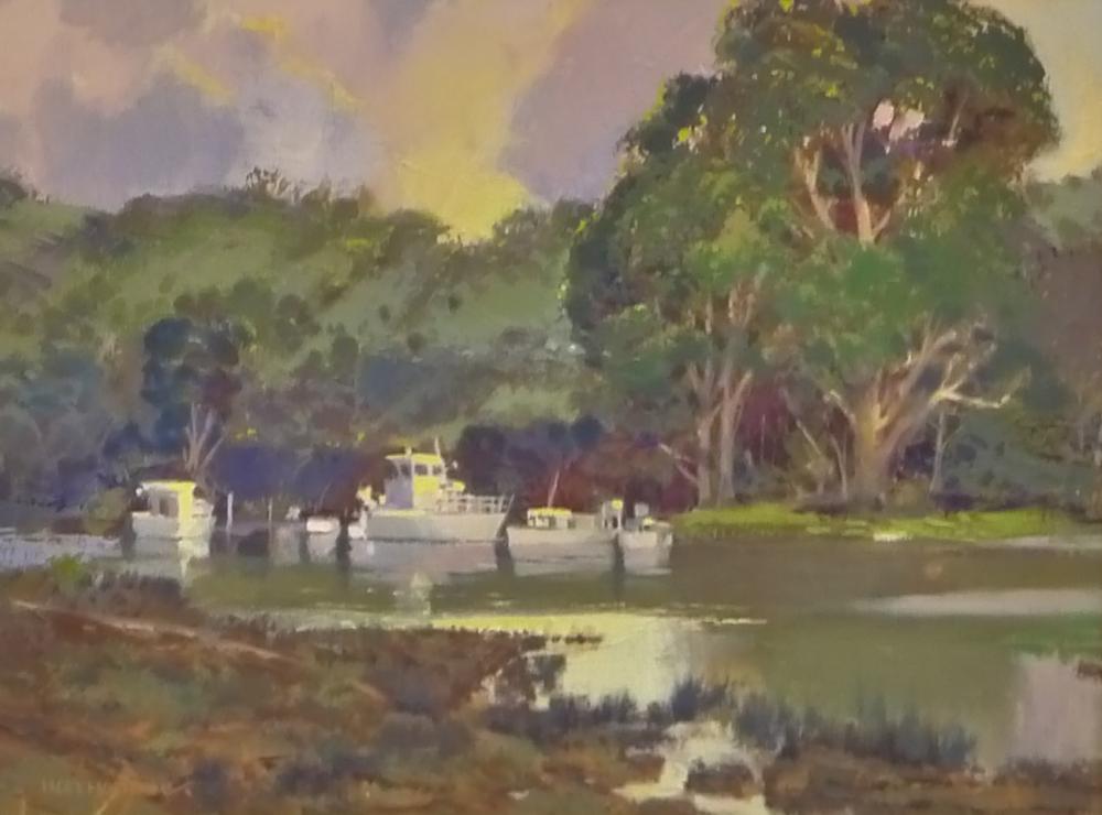 Appraisal: RON HANCOCK BOATS ON THE RIVER OIL ON CANVAS X