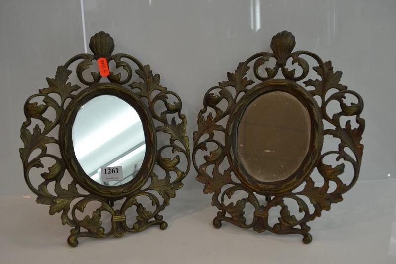 Appraisal: PAIR OF BRASS MIRRORS ON STANDS