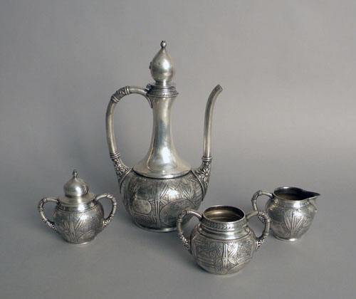 Appraisal: Pairpoint silver plate four piece tea service teapot - h