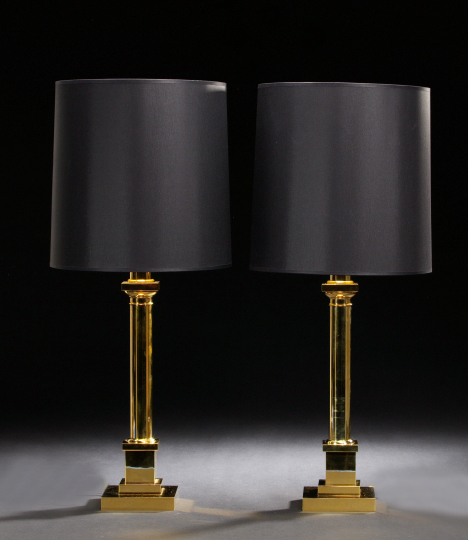 Appraisal: Attractive Pair of French Polished Brass Column Table Lamps the