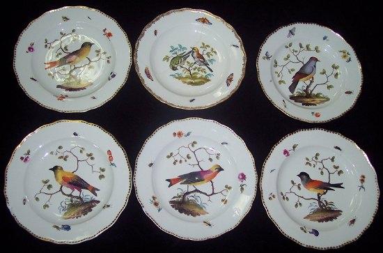 Appraisal: Six Meissen dessert plates painted specimen European birds on leafy