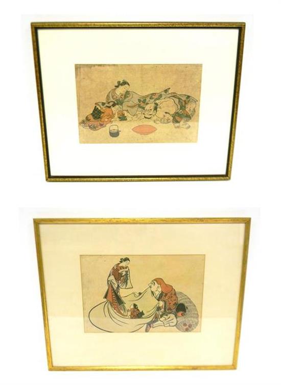 Appraisal: After Okamura Masanobu Japanese ca - two woodblock prints with