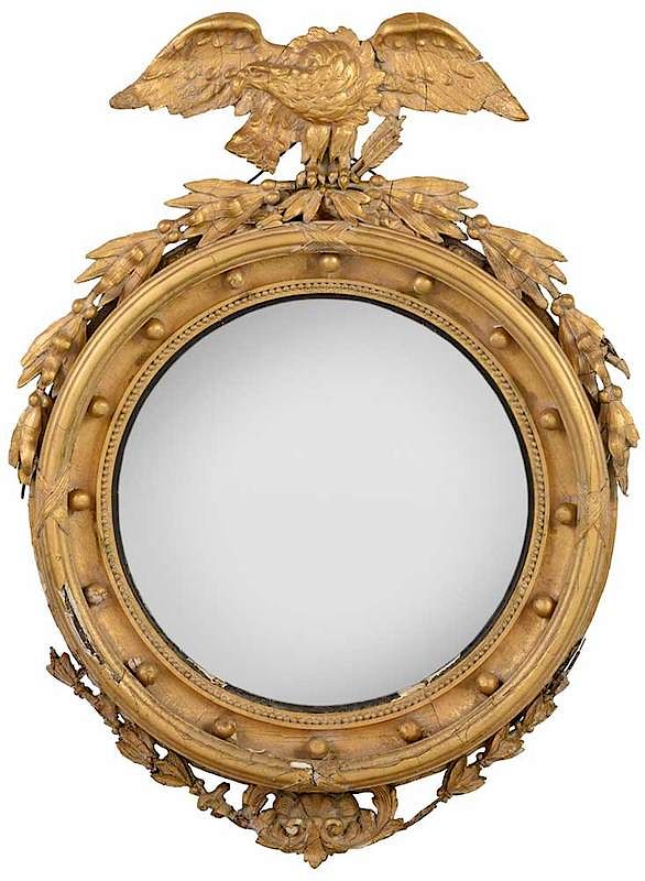 Appraisal: Classical Style Eagle Decorated Convex Mirror early th century typical