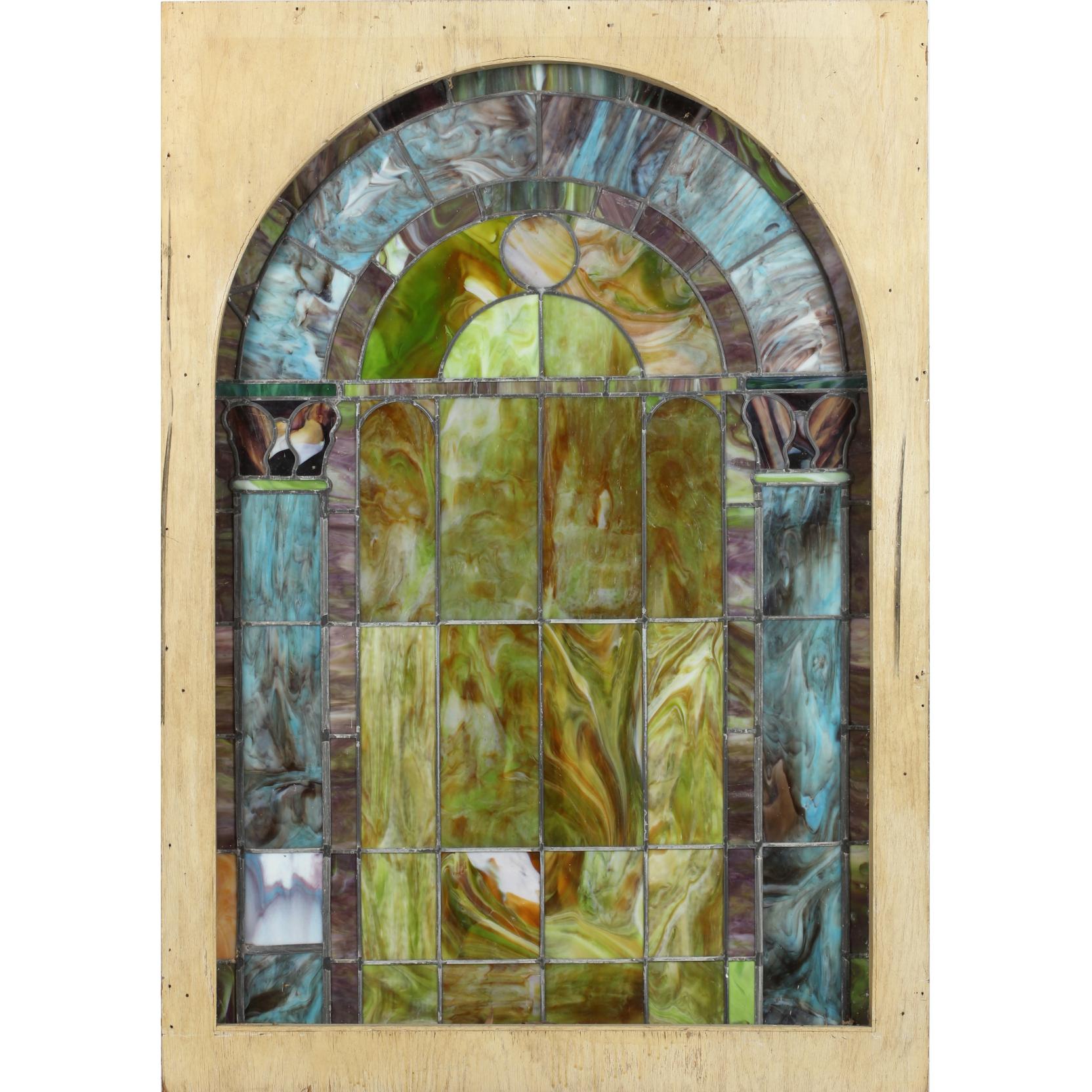 Appraisal: Large Architectural Stained Glass Panel circa multicolored slag glass in