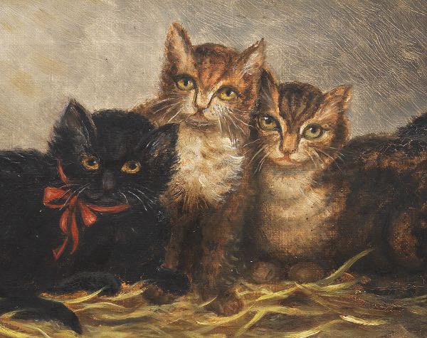 Appraisal: AMERICAN SCHOOL TH CENTURY x Naive group of kittens Oil