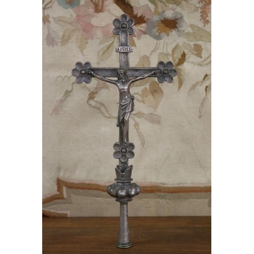 Appraisal: Antique French white metal Church processional cross finale with old