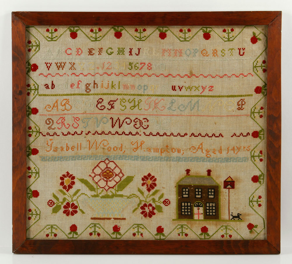 Appraisal: - th C Needlework Sampler Mid th century needlework sampler