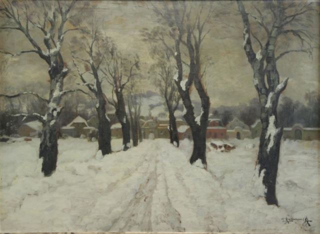 Appraisal: KOGANOWSKY Jakob Oil on Board Winter Landscape Signed lower right