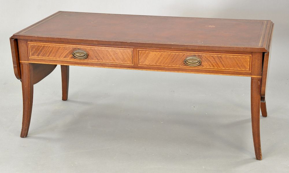 Appraisal: Margolis mahogany Federal style drop leaf coffee table with leather