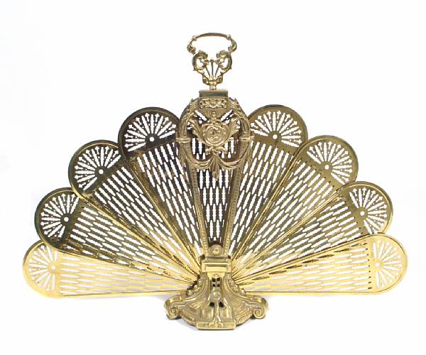 Appraisal: A French brass fan form fire screen height in